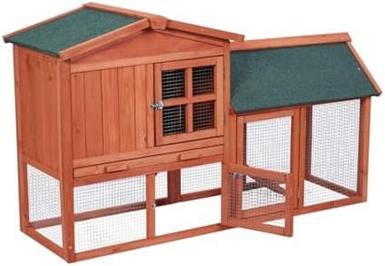 GarveeLife 54'' Rabbit Hutch Indoor Outdoor Rabbit Cage, Two Floors Wooden Rabbit Cage Indoor, Wooden Chicken Coop Guinea Pigs Pet House Cage with Run, Pull Out Tray, Asphalt Roof for Small Animals