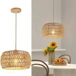 Rattan Pendant Light Fixture Bohemian Chandelier Hanging Light Boho Lamp Shade Flush Mount Woven Ceiling Light Wooden Base Basket Chandelier for Kitchen Island Hallway Bedroom Dinning Chandelier