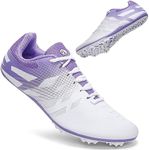 THESTRON Men Women Kids Track and Field Shoes Professional 8 Spikes Running Racing Sneakers Breathable Lightweight Sprinting Shoes (6.5,White Purple)