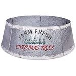 Hallops Galvanized Tree Collar - Large to Small Christmas Tree. Adjustable Metal Skirt, Christmas Decor (Distressed White, Oversize)