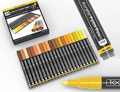 Acrylic Paint Pens 22 Yellow And Brown Pro Color Series Markers Set 0.7mm Extra Fine Tip for Rock Painting, Glass, Mugs, Wood, Metal, Canvas, DIY Projects. Non Toxic, Waterbased, Quick Drying.