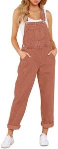 Vetinee Women's Brick Red Adjustable Straps Pockets Boyfriend Denim Bib Overalls Jeans Pants Large