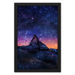 Ritwika's Abstract Wall Art Of Mountain Before Sunrise With Frame for Home and Office Decor | 13.5 inch x 13.5 inch | Multi Colored | Digital Painting, Set of 1