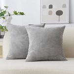 Home Brilliant Grey Cushion Cover 45 x 45 Textured Corduroy Throw Pillows Decorative Cushion Cover for Chair Garden, Set of 2, Light Grey, 45x45 cm, 18 inch