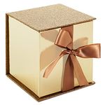 Hallmark Small Gift Box with Bow and Shredded Paper Fill (Gold Signature 4 inch Gift Box with Glitter) for Weddings, Graduations, Bridal Showers, Anniversaries, All Occasion