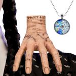 Family Thing Hand Latex Scary Realistic Fake Hand with Necklace, Latex Fake Hand Scary Realistic Cosplay Hand Spooky Home Decora, Gift for Fans Adults Kids