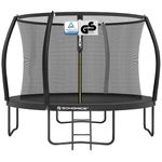 SONGMICS Trampoline 10 ft, 305 cm Dia. Kids Trampoline with Enclosure Net, 180 cm High Curved Pole, Safety Pad, Ladder, Steel Frame, Black STR102B01