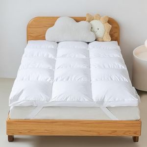 LeWinBedding 3 Inch White Goose Feather Mattress Topper,Twin Feather Bed Topper,Mattress Cover with Straps,Ultra Soft Pillowtop,100% Organic Cotton Fabric(39”x75”)