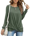 YSYOKOW Womens Long Sleeve Shirts Casual Fall Tunic Tops to Hide Belly Front Twist Knot Blouse(Green,X-Large)