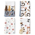 Arquiel Cats Tea Towels, 100% Cotton Kitchen Towel Set 50 x 70CM, Multi-Purpose Quick Dry Dish Towels Gifts for Cat Lovers Dishcloths Hand Towels Bar Towels(Set of 4)