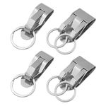 4 Pcs Belt Key Holder Clips, Stainless Steel Security Belt Clip Keychain, Quick Release Clip-On Holder with Detachable Key Ring, Heavy Duty Belt Keyring for ID Badge, Keys or Small Tools