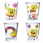 Silver Buffalo Spongebob Squarepants Poses Floral 4-Pack Mini Glass Set, 1.5 Ounces