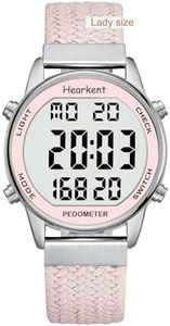 Hearkent Ladies Pedometer Watch for Walking-Step Tracker Watch with Calories Counter-Non Bluetooth Pedometer Watches-LCD Large Numbers-30M Waterproof Watch-Wrist Watch Step Counter for Women(Pink)