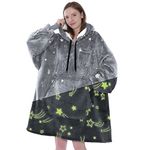 PAVILIA Blanket Hoodie for Women, Sherpa Wearable Blanket Men, Cozy Oversized Sweatshirt Blanket, Hooded Blanket Sweater, Glow in the Dark - Star Gray, Adult