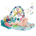 COSTWAY Baby Play Mat, Kick & Play Piano Gym Activity Center with Projector, 4 Rattle Pendants and 1 Mirror, Deluxe Playmats for Newborn Infants Toddlers (Blue)