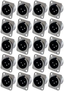 GLS Audio XLR Male Jack 3 Pin - Panel Mount Jacks D Series Size XLR-M - 20 Pack