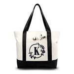 TOPDesign Embroidery Initial Canvas Tote Bag, Personalized Present Bag, Suitable for Wedding, Birthday, Beach, Holiday, is a Great Gift for Women, Mom, Teachers, Friends, Bridesmaids (Letter K)