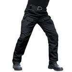 Hiwise Men's Stretch Tactical Pants Water Resistant Ripstop Cargo Pants Outdoor Lightweight EDC Work Hiking Pants (Black, 28WX30L)