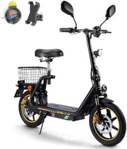 TWOFISH Elektro Moped 500W mit 48V 13Ah Akku, EEC Zertifiziert, 30 km Reichweite, 14 Zoll Reifen, 45 km/h, Motorroller mit Straßenzulassung, Elektro Motorrad mit Sitz & Korb, M5 Elite E (Schwarz)