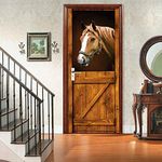 A.Monamour 3D Door Stickers for Interior Doors A Horse Looking Over The Barn Door in The Stable Vinyl Waterproof Self Adhesive Door Mural Decals for Bedroom Office Bathroom 85 x 215 cm