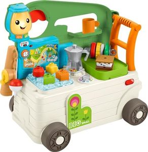 Fisher-Price Baby to Toddler Toy Laugh & Learn 3-in-1 On-the-Go Camper Walker & Activity Center with Smart Stages for Ages 9+ Months​, Tan/Green