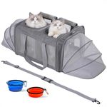 Pawlen Large Cat Carrier for 2 Cats with Removable Soft Pad(43.3 x 17 x13Inches), Collapsible&Expandable Pet Carrier for Large Cats and Small Dogs 35 LBS,Breathable Mesh Top,Safety Harness (Grey, L)