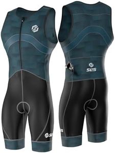 SLS3 Triathlon Suits Mens - Premium Trisuit Triathlon Men - Sleeveless, Quick Drying Tri Kit with Large Back Pocket (Navy Fractal, Large)