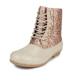 Sugar Women's Glitter Duck Boots | Stylish Lace-Up, Cozy Traction Sole | Perfect for Cold, Rainy, or Snowy Days | Trendy Booties - Skipper, Rose Gold Off White, 10