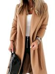 Tankaneo Womens Notched Lapel Collar Winter Coats Open Front Long Jackets Overcoat with Belted, Camel, Small