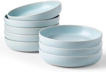 famiware Milkyway Pasta Bowls Set of 8, 33 oz Large Salad Bowls, Double Reactive Glaze, Sturdy & Stackable, Ideal for Housewarming, Festivals, Light Blue