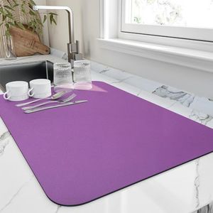 HotLive Dish Drying Mat for Kitchen Counter, Heat Resistant Drainer Mats with Non-slip Rubber Backed, Hide Stain Kitchen Super Absorbent Draining Mat, Easy to Clean Dish Rack Pad, Purple 18"x28"