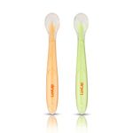 LuvLap Baby Feeding Spoon Set of 2 with ultra supple 100% Silicone Tip, BPA Free material with Food Grade Silicone tip, Self Feeding Utensil, Baby Weaning Spoon for Kids 4 Months+ (Green & Pink)