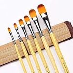 CENPEK 6Pcs Weasel Hair Long Handle Filbert Paint Brush Set for Acrylic, Oil, Gouche and Watercolor Painting