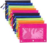 Binder Pencil Pouch with Zipper Pulls, Pencil Case with Rivet Enforced 3 Ring, 10 Pack 5 Colors