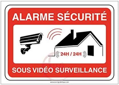 AUA SIGNALETIQUE - Autocollant Alarme sécurité sous vidéo Surveillance 24h/24 PROPRIÉTÉ PRIVÉE - 300x210 mm, Vinyl adhésif