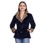 DIMPY GARMENTS Velvet Winter Fur Jacket For Women (Small, Navy)