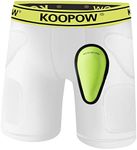 KOOPOW Youth Boys Padded Sliding Shorts Slider Pads with Soft Protective Athletic Cup for Baseball, Football, Lacrosse (X-Small, White Green)