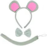 Skeleteen Mouse Costume Accessory Set - Grey and Pink Ears Headband, Bow Tie and Tail Accessories Set for Rat Costume for Toddlers and Kids