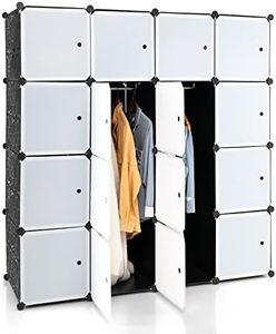 Giantex 16-Cube Storage Organizer, DIY Modular Closet Storage Cabinet with Hanging Poles for Clothing, Portable Plastic Storage Shelf, Bookshelf, for Home, Office, Bedroom, Black