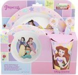 Microwave Safe 5pcs Character Animation 2023 Cartoon Dinner Tableware Set Plate, Bowl, Cup, Fork, Spoon BPA Free re-usable Plastic (Princess)