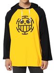 ComicSense.xyz Unisex One Piece Anime Oversized T Shirts for Men and Women, Captain of Heart Pirates Hooded Printed T Shirt - Small Yellow