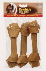 Dogit Rawhide Knotted Bone, Large, 20-23cm, 8-9-Inch, 300gm, 10.6-Ounce, 3-Pack