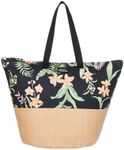 Roxy Women's Large Capacity Lightweight Causal Cotton Canvas Beach Tote Bag, Waikiki Life-Anthracite Island Escape, One Size