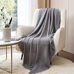 CREVENT Farmhouse Waffle Knit Throw Blanket for Couch Sofa Chair Bed Home Decoration, Soft Warm Cozy Light Weight for Spring Summer Fall (127cmX152cm Light Grey)