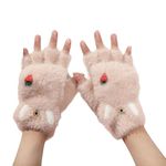 Richmen Winter Gloves for Women Fashion Knitted Hand Gloves | Soft Acrylic Wool Half Finger Warm Mitten Gloves for Boys and Girls Fingerless Rabbit Ears Glove (Brown)