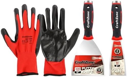 3 Piece Putty Knife & Gloves Set - 2" & 4" Stainless Steel Scraper Tool for Wall Repair Paint Scraper Art Auto & Kitchen Rustproof Durable with Non-Slip Grip DIY Contractors Renters (Gloves Included)