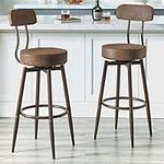 UnaFurni Bar Stools with Back Set of 2, Swivel Kitchen Counter Stools, Industrial Round Barstool Chocolate Brown Bar Chairs, 24 or 29 Inch