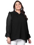 Indietoga Women's Plus Size Georgette Longline Tunic Tops (P10001555_Black Embroidered_3XL)