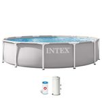 Intex 12ft x 30inch (3.66m x 0.76m) Round Metal Frame Prism Swimming Pool with Filter Pump. UK Specification with Factory Fitted UK 3 Pin Plug