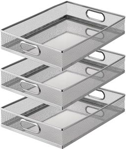 Tandefio 3 Pcs Desk Drawer Organizer Tray Metal Mesh Desktop Storage Box File Organizer with Handle Portable Large Storage Basket for Office Supplies Craft Magazine Paper 12.87" x 9" x 2.4" (Silver)